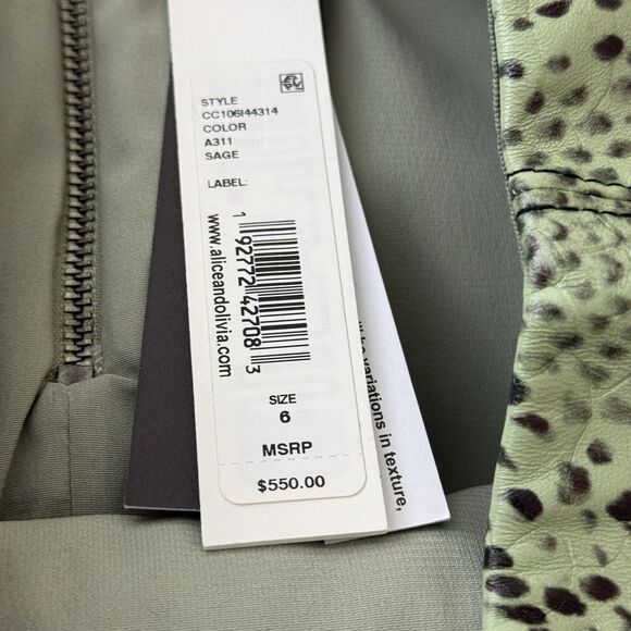 Alice Olivia Elana Snake Print Mini Skirt Size 6 Green Sage - Picture 10 of 10